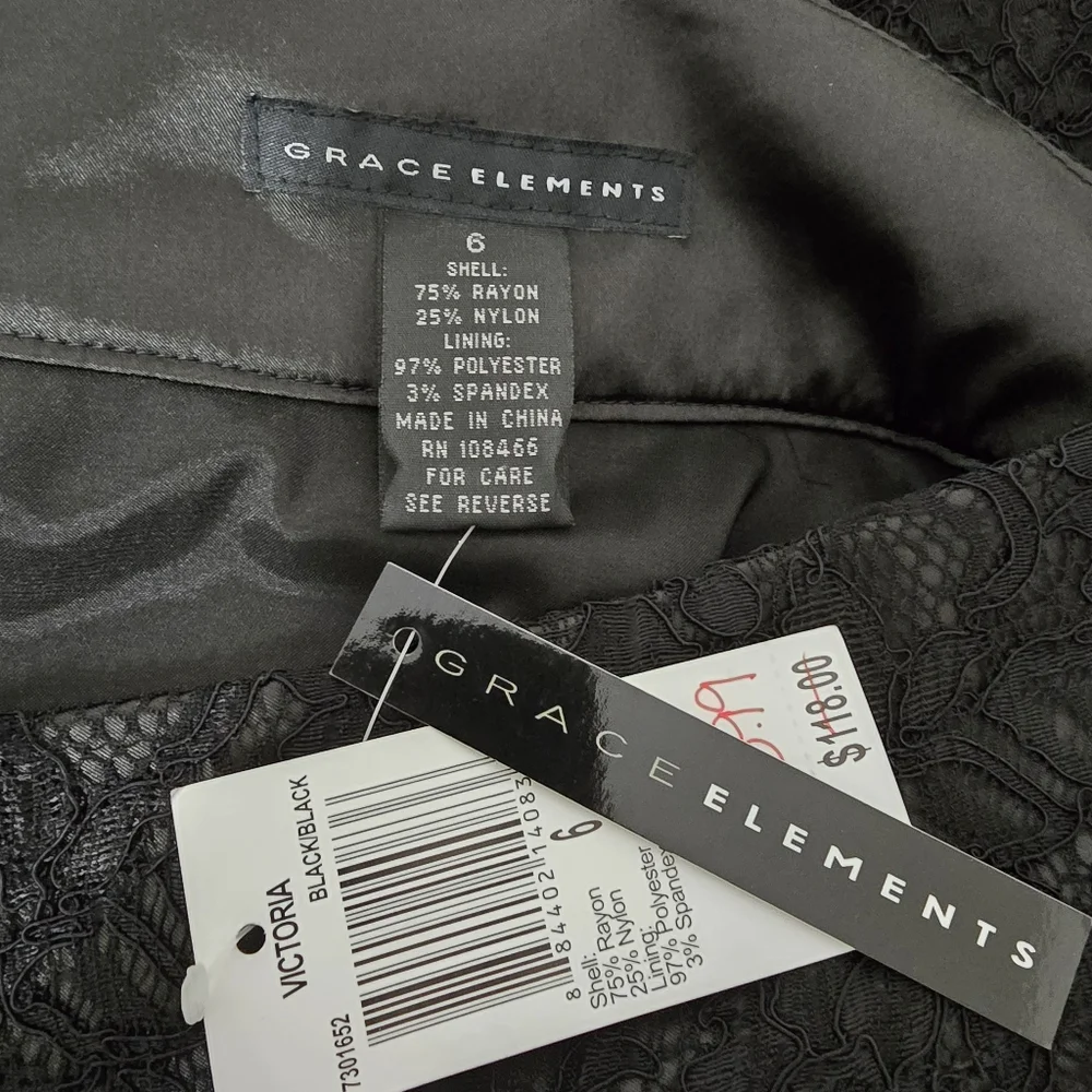 Grace Elements Victoria Black Romantic Sheer Floral Lace Skirt Size 6